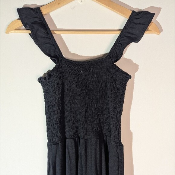 Aerie Black Smocked Flutter Sleeve Wide Leg Jumpsuit Women's Size XS - Picture 7 of 10